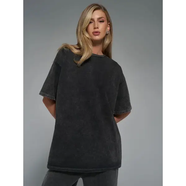 Orinchic Loose Fit 100 Percent Cotton O Neck Womens Casual Tee - black / M