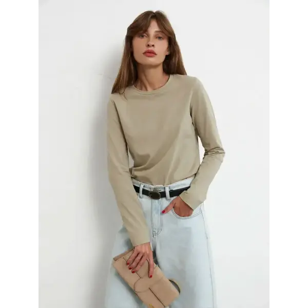 Women Loose Fit Pure Cotton Knitted Tee for Spring Autumn - Light Green / L