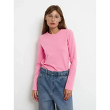 Women Loose Fit Pure Cotton Knitted Tee for Spring Autumn - Pink / XXL