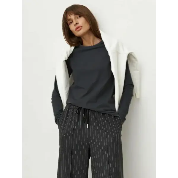 Women Loose Fit Pure Cotton Knitted Tee for Spring Autumn