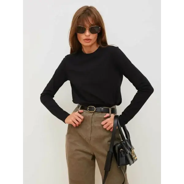 Women Loose Fit Pure Cotton Knitted Tee for Spring Autumn