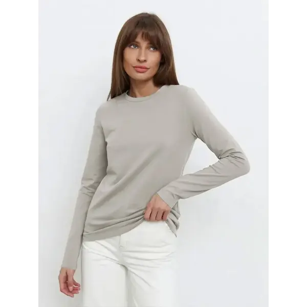 Women Loose Fit Pure Cotton Knitted Tee for Spring Autumn - Light Grey / 4XL