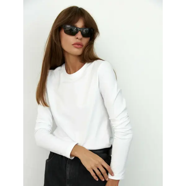 Women Loose Fit Pure Cotton Knitted Tee for Spring Autumn - WHITE / XXXL