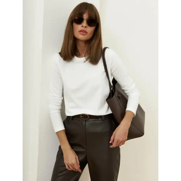 Women Loose Fit Pure Cotton Knitted Tee for Spring Autumn