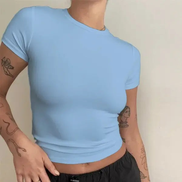 Women’s Y2K Slim Fit Tops Knitted Short Sleeve T-Shirt