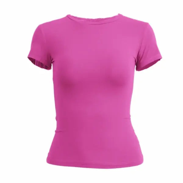 Women’s Y2K Slim Fit Tops Knitted Short Sleeve T-Shirt - Rose Red / L