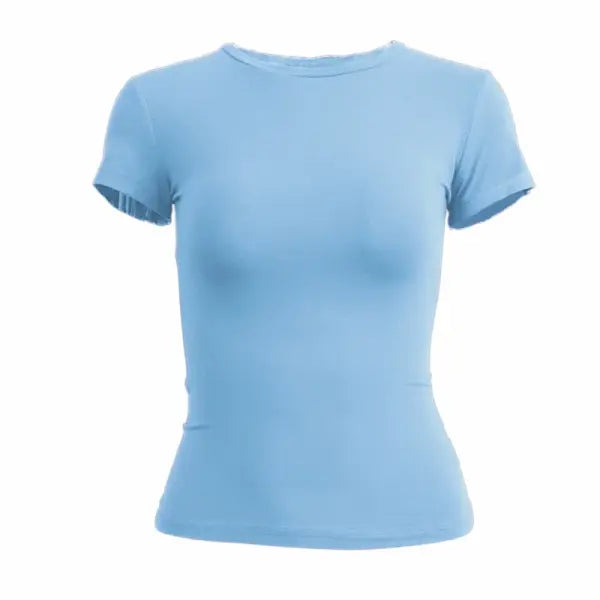 Women’s Y2K Slim Fit Tops Knitted Short Sleeve T-Shirt - Blue / XS