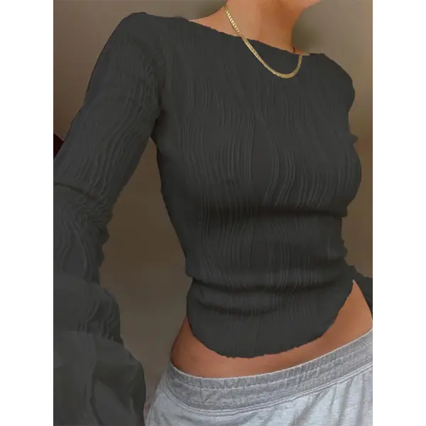 Woman Fashion Casual Ruched Long Sleeve T-shirt Blouses Female White Skinny Cropped Bottoming Shirt 2024 Autumn Y2K Top