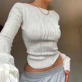 Woman Fashion Casual Ruched Long Sleeve T-shirt Blouses Female White Skinny Cropped Bottoming Shirt 2024 Autumn Y2K Top