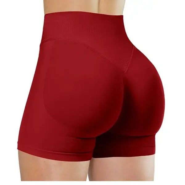 Butt Lifting Fitness Training Women Gym Shorts Nylon Seamless - Red / XL