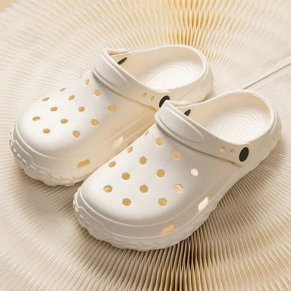Unisex Summer Hole Shoes – Non-Slip Outdoor Sandals with Closed Toe and Soft Thick Sole - WHITE / 44-45FIT43-44