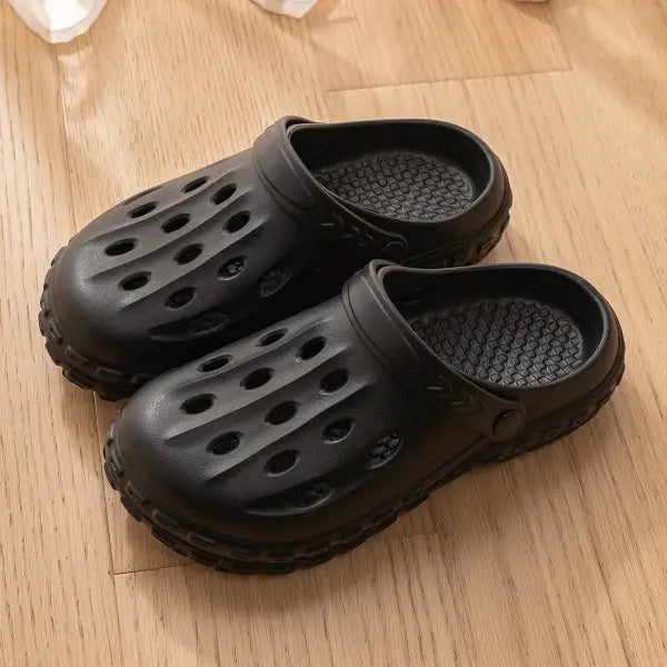 Unisex Summer Hole Shoes – Non-Slip Outdoor Sandals with Closed Toe and Soft Thick Sole - Black / 44-45FIT43-44