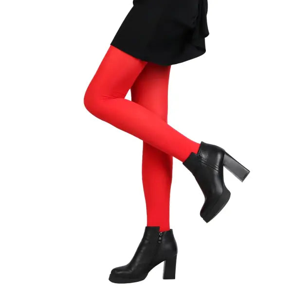 Women’s Black Opaque Tights – 120D Seamless Warm Nylon Pantyhose for Winter Spring & Autumn - Red