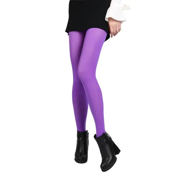 Women’s Black Opaque Tights – 120D Seamless Warm Nylon Pantyhose for Winter Spring & Autumn - Purple