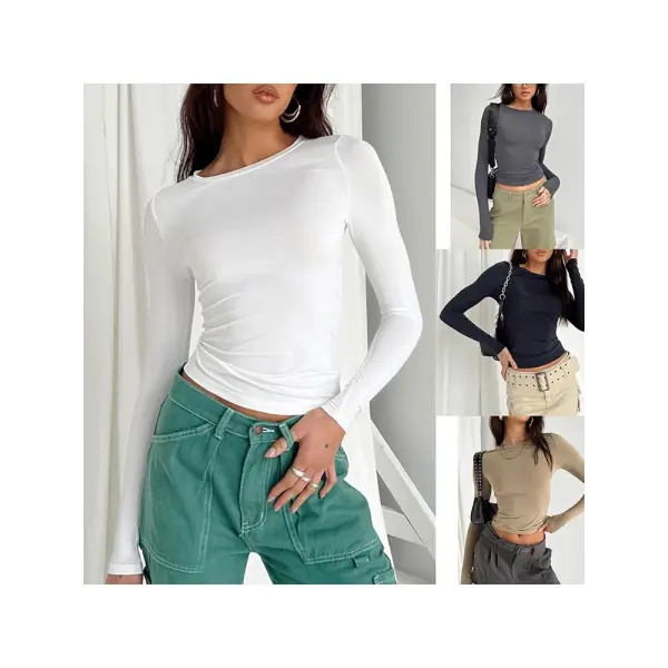 Women Casual Long Sleeve T-Shirts Spring Autumn Solid Slim Fit Pullovers Tees Shirts Female Streetwear Base Tees Tops