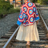 Women’s Casual Fall-Winter Parka – Vintage Geometric Print Kimono Cardigan with Lapel