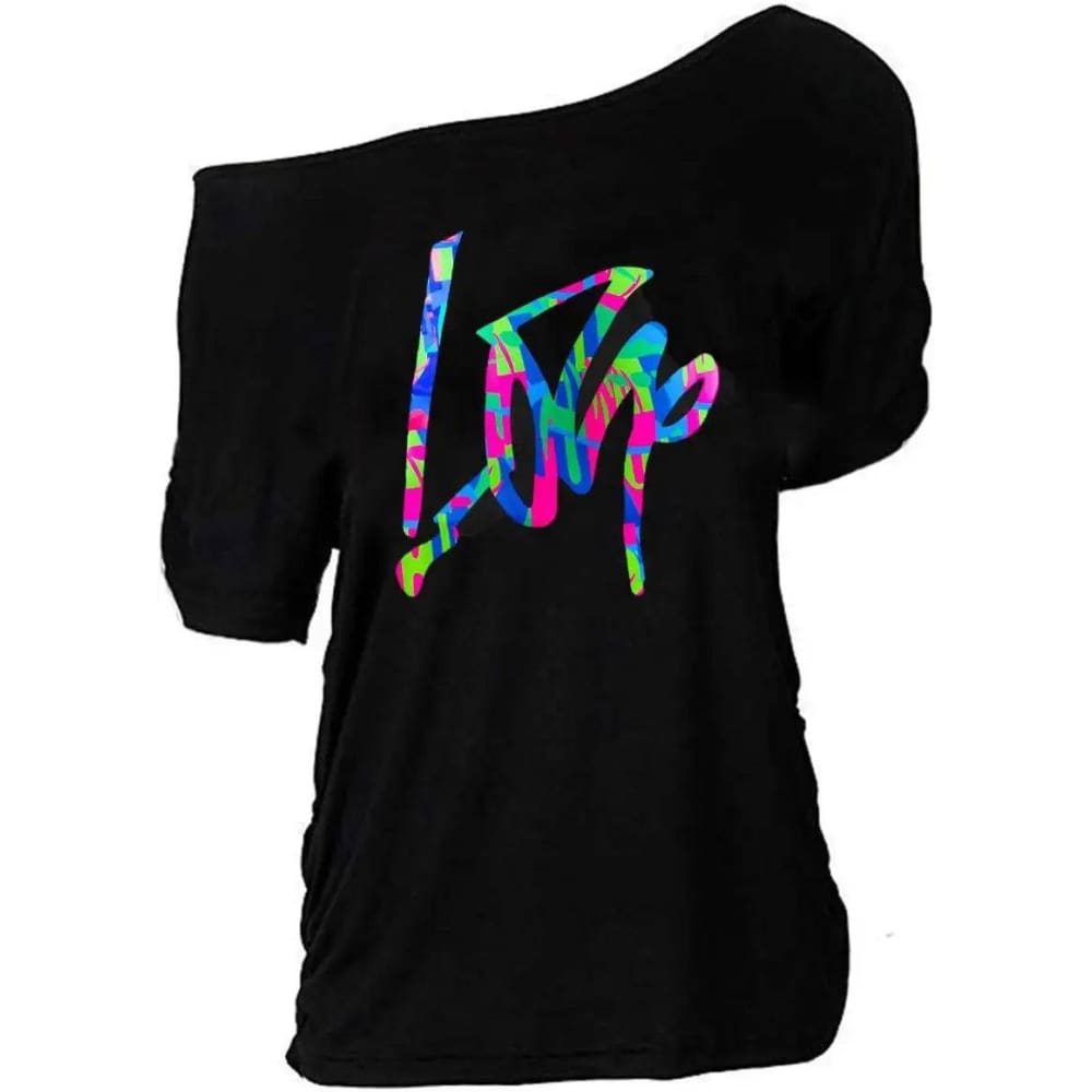 Women Casual Plus Size T-Shirt - Trendy Lips Print Off Shoulder - Mixed Color / M