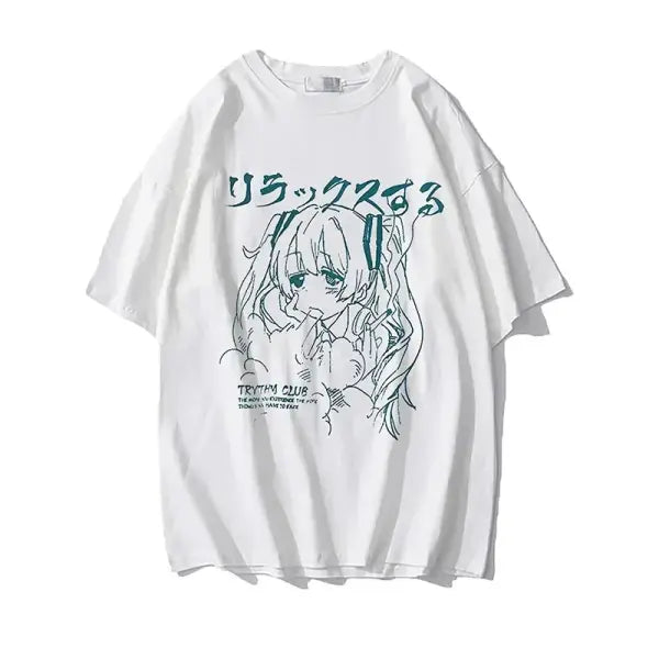 Women’s Y2K Harajuku Graphic T-Shirt – Oversized Japanese Anime Print Kawaii Plus Size Top