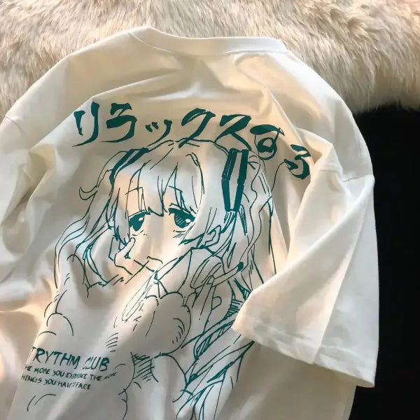 Women’s Y2K Harajuku Graphic T-Shirt – Oversized Japanese Anime Print Kawaii Plus Size Top - White / 5XL