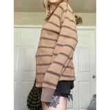 Women Fairy Grunge Knit Black Striped Long Sleeve Y2K Slim Top