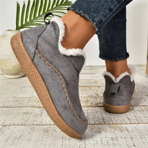 Women Fashion V cut Suede Plush Ankle Boots winter Snow Shoes