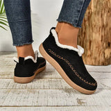 Women Fashion V cut Suede Plush Ankle Boots winter Snow Shoes - Black / Size36