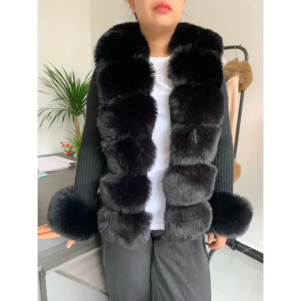 Women’s Faux Fur Knit Sweater Cardigan – Elegant Spring/Autumn Coat with Faux Fox Fur Collar