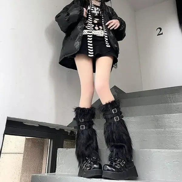 Women Faux Fur Leg Warmers Women Fall Leggings Jk Boots Stocking Girls Lolita Punk Boot Cover Harajuku Fur Foot Warming