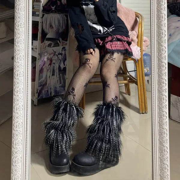 Women Faux Fur Leg Warmers Women Fall Leggings Jk Boots Stocking Girls Lolita Punk Boot Cover Harajuku Fur Foot Warming