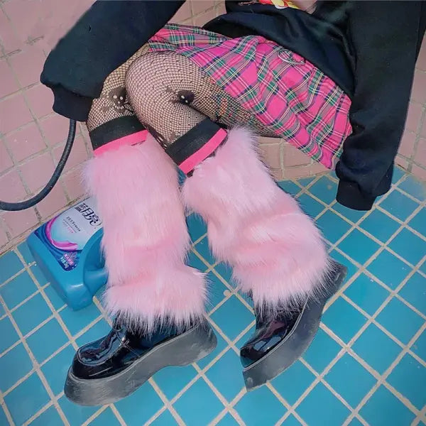 Women Faux Fur Leg Warmers Women Fall Leggings Jk Boots Stocking Girls Lolita Punk Boot Cover Harajuku Fur Foot Warming