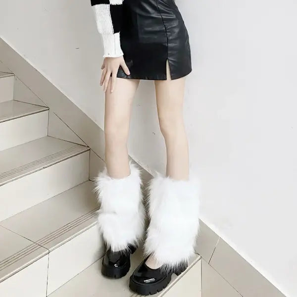 Women Faux Fur Leg Warmers Women Fall Leggings Jk Boots Stocking Girls Lolita Punk Boot Cover Harajuku Fur Foot Warming