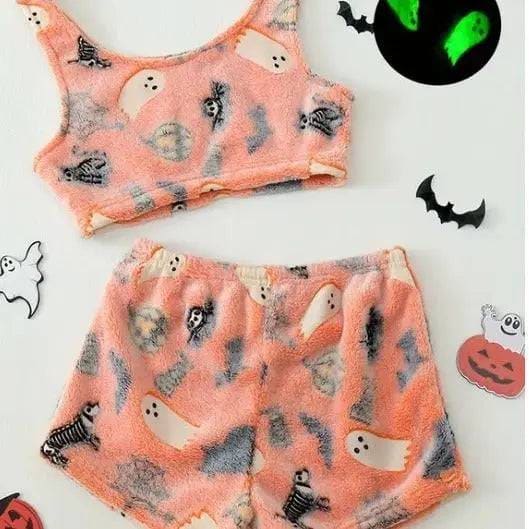 Women Halloween Pajamas - Luminous Flannel Sleepwear for Cozy Nights