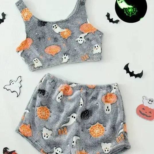 Women Halloween Pajamas - Luminous Flannel Sleepwear for Cozy Nights