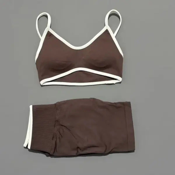 Women Ignite Sculpt Elastic Yoga Bra Set Sculpting Fitness Suit - Espresso / S