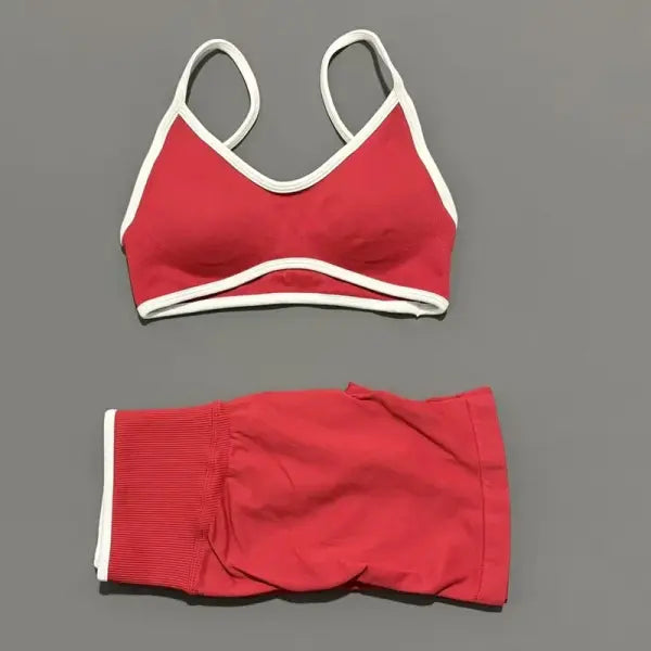 Women Ignite Sculpt Elastic Yoga Bra Set Sculpting Fitness Suit - Cherry / S