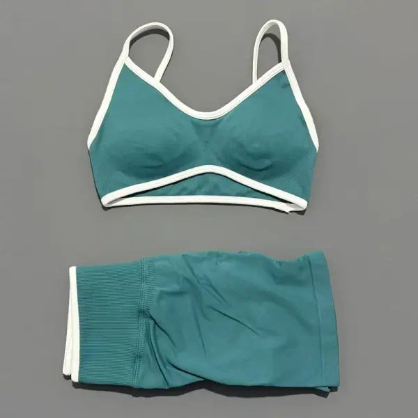 Women Ignite Sculpt Elastic Yoga Bra Set Sculpting Fitness Suit - Petrol / S