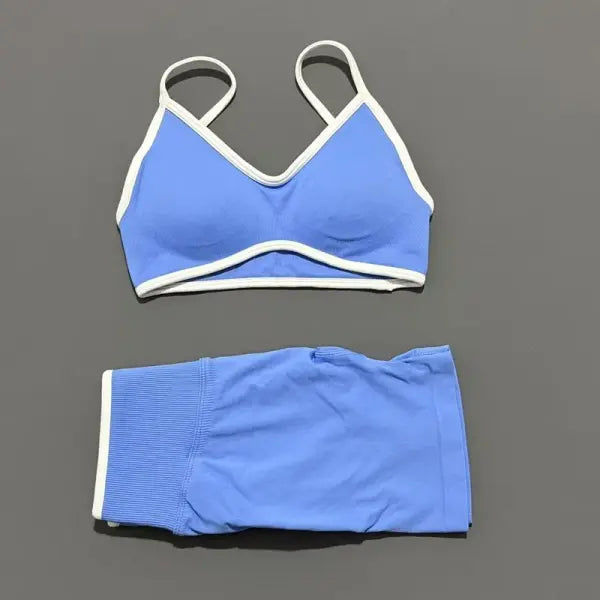 Women Ignite Sculpt Elastic Yoga Bra Set Sculpting Fitness Suit - Azure / S
