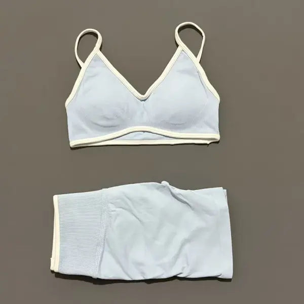 Women Ignite Sculpt Elastic Yoga Bra Set Sculpting Fitness Suit - Baby Blue / S