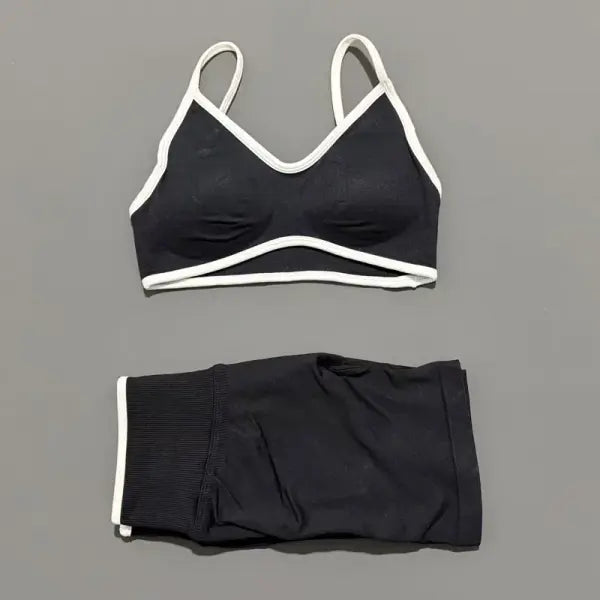 Women Ignite Sculpt Elastic Yoga Bra Set Sculpting Fitness Suit - Black / S