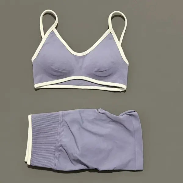 Women Ignite Sculpt Elastic Yoga Bra Set Sculpting Fitness Suit - Ice Grey / S