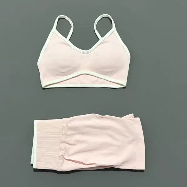 Women Ignite Sculpt Elastic Yoga Bra Set Sculpting Fitness Suit - Light Pink / S