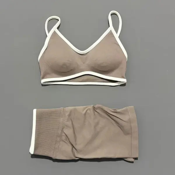 Women Ignite Sculpt Elastic Yoga Bra Set Sculpting Fitness Suit - Mocha / XS