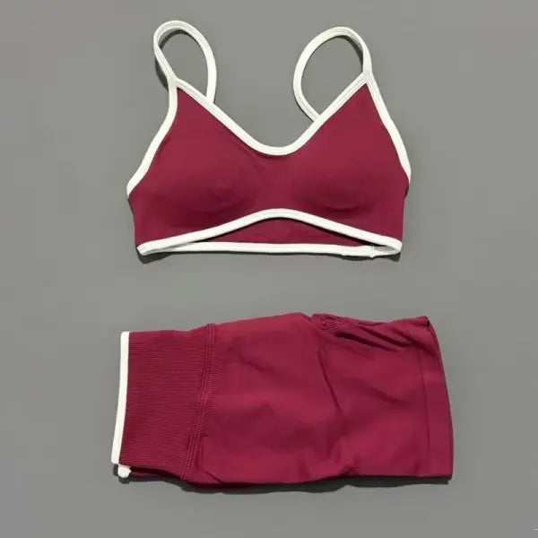 Women Ignite Sculpt Elastic Yoga Bra Set Sculpting Fitness Suit - Plum / S