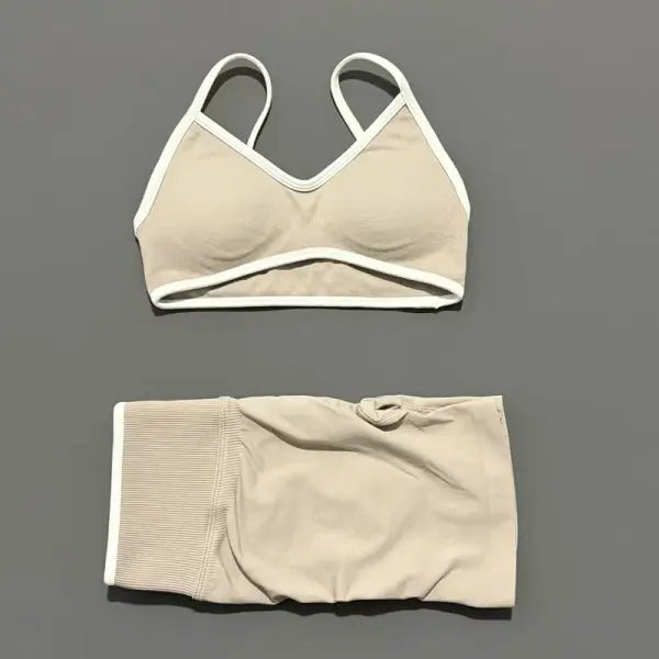 Women Ignite Sculpt Elastic Yoga Bra Set Sculpting Fitness Suit - Stone / S