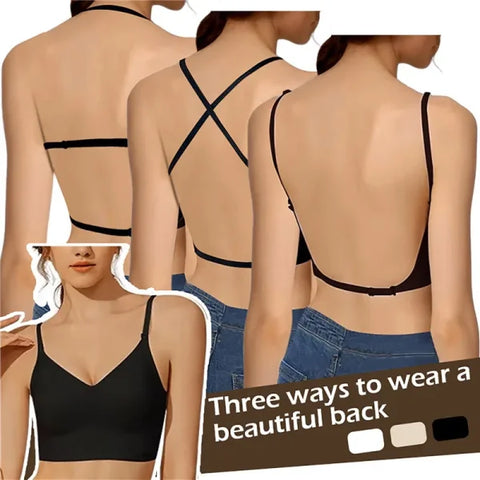 Women Invisible Bra - Deep U Plunge Backless Push-Up Top with Transparent Strap