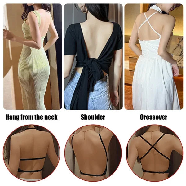 Women Invisible Bra - Deep U Plunge Backless Push-Up Top with Transparent Strap