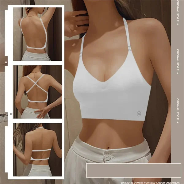 Women Invisible Bra - Deep U Plunge Backless Push-Up Top with Transparent Strap