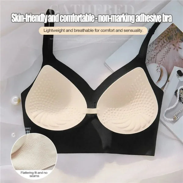 Women Invisible Bra - Deep U Plunge Backless Push-Up Top with Transparent Strap