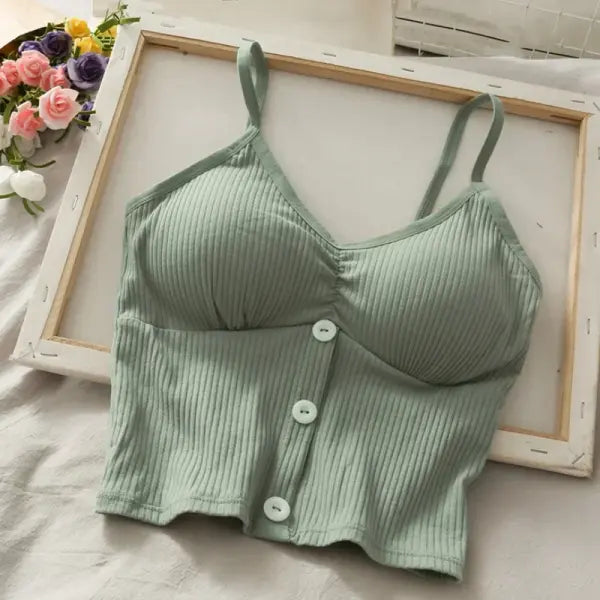 Women Knitted Tank Top Strap Vest Female Knitting Crop Top Chest Wrap Pure Cotton Underwear Camisoles - Green / One Size