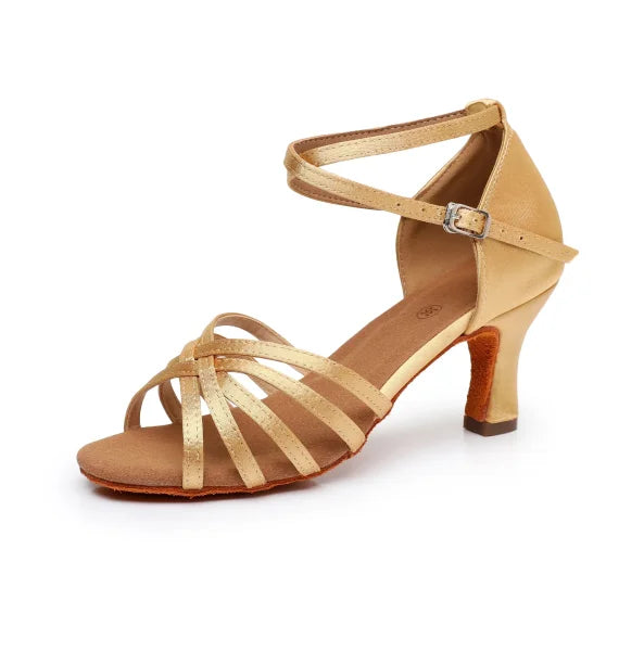 Women Latin Dance Shoes – Professional Ballroom Sneakers for Salsa & Jazz with Suede Soft - Light brown 7cm / 36